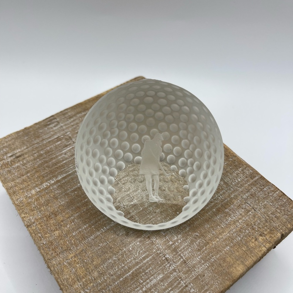 Golf Ball Crystal Etched‎ Paper Weight with Lady Golfer